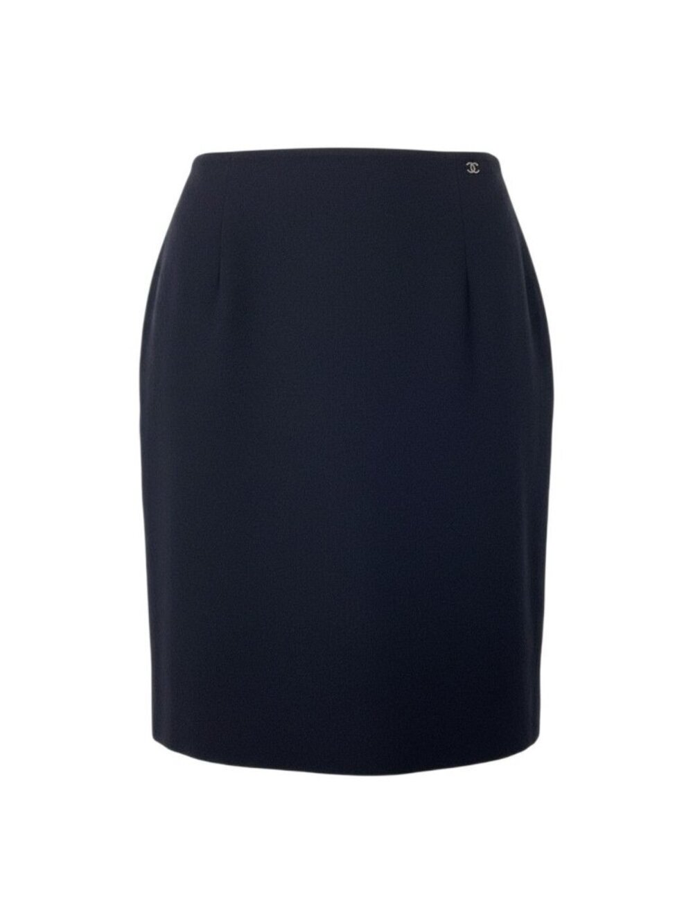 Chanel Knee Length Skirt CC Logo Pencil Wool Black 36